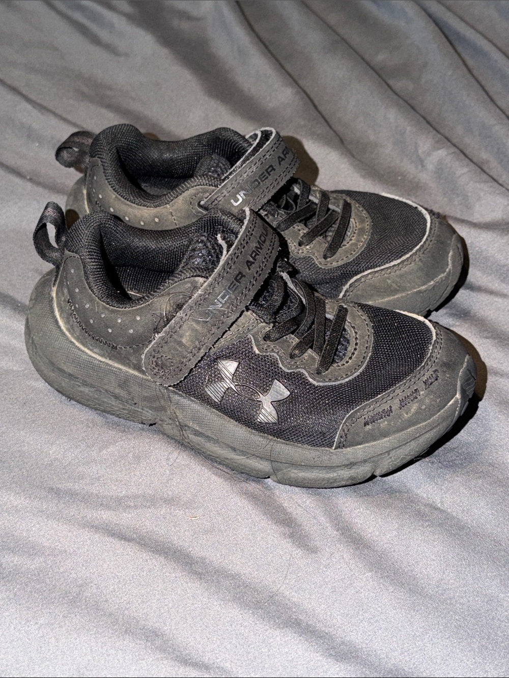 Under Armour Black and Gray Kids Hook-and-Loop Athletic Sneakers